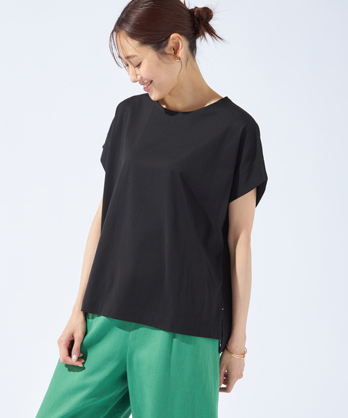 Petit Honfleur(プチオンフルール)の「【接触冷感・UVカット・汗じみ防止】フレンチスリーブプルオーバー(Tシャツ/カットソー・レディース・ブラック/アイボリー/オレンジ・L/M)」の3枚目の写真