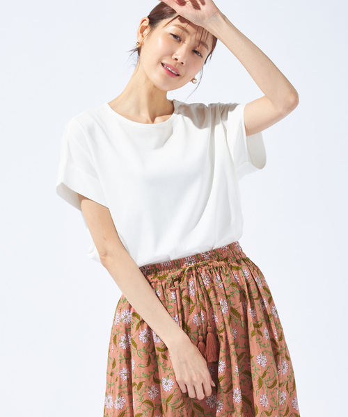 Petit Honfleur(プチオンフルール)の「【接触冷感・UVカット・汗じみ防止】フレンチスリーブプルオーバー(Tシャツ/カットソー・レディース・ブラック/アイボリー/オレンジ・L/M)」の21枚目の写真