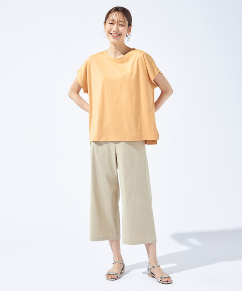 Petit Honfleur(プチオンフルール)の「【接触冷感・UVカット・汗じみ防止】フレンチスリーブプルオーバー(Tシャツ/カットソー・レディース・ブラック/アイボリー/オレンジ・L/M)」の9枚目の写真