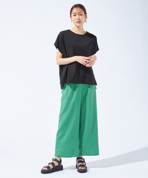 Petit Honfleur(プチオンフルール)の「【接触冷感・UVカット・汗じみ防止】フレンチスリーブプルオーバー(Tシャツ/カットソー・レディース・ブラック/アイボリー/オレンジ・L/M)」の6枚目の写真