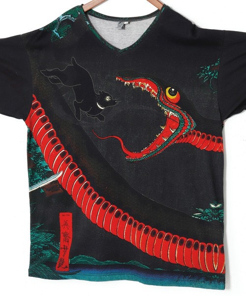 カヤ（カヤ）の「【カヤ】新浮世絵メンズTシャツ（Tシャツ/カットソー・メンズ・ダークベージュ/ダークグレー/レッド・L/M）」の4枚目の写真