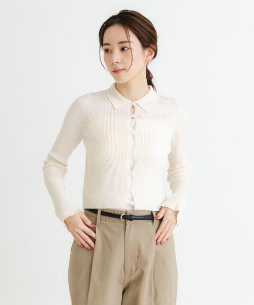 URBAN RESEARCH（アーバンリサーチ）の「シャツカラーリブニットカーディガン（カーディガン/ボレロ・レディース・グリーン系その他/チャコールグレー/オフホワイト・FREE）」の14枚目の写真