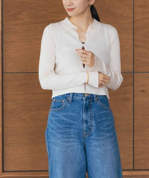 URBAN RESEARCH（アーバンリサーチ）の「シャツカラーリブニットカーディガン（カーディガン/ボレロ・レディース・グリーン系その他/チャコールグレー/オフホワイト・FREE）」の11枚目の写真