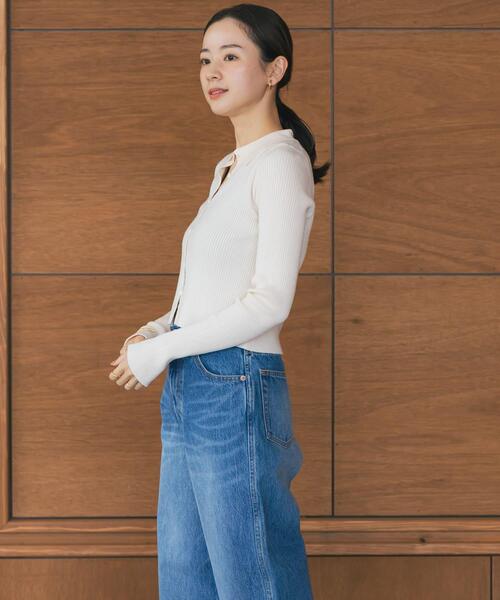 URBAN RESEARCH（アーバンリサーチ）の「シャツカラーリブニットカーディガン（カーディガン/ボレロ・レディース・グリーン系その他/チャコールグレー/オフホワイト・FREE）」の9枚目の写真