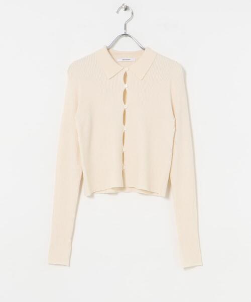 URBAN RESEARCH（アーバンリサーチ）の「シャツカラーリブニットカーディガン（カーディガン/ボレロ・レディース・グリーン系その他/チャコールグレー/オフホワイト・FREE）」の5枚目の写真