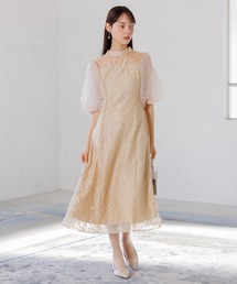 form forma | 【小柄さんに人気】オーガンジーパフスリーブ フラワー刺繍レースドレス/結婚式/パーティー/クルージング/発表会(ドレス)