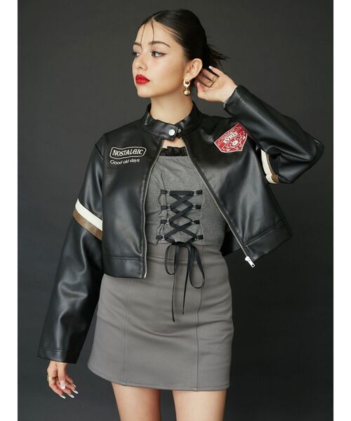 EVRIS（エヴリス）の「color scheme graphic ライダース（ライダースジャケット・レディース・ブラック/レッド・FREE）」の6枚目の写真