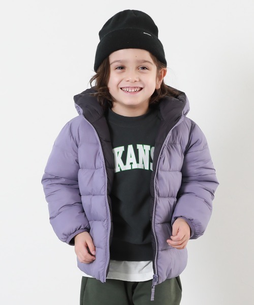 devirock（デビロック）の「洗える ファイバーダウン リバーシブル ふっくら ジャケット（ダウンジャケット/コート・キッズ・グレイッシュブルー/パープル系/パープル系4/レッド系1/スミクロ/ブルー系1・100cm/110cm/120cm/130cm/140cm/150cm/160cm）」の4枚目の写真