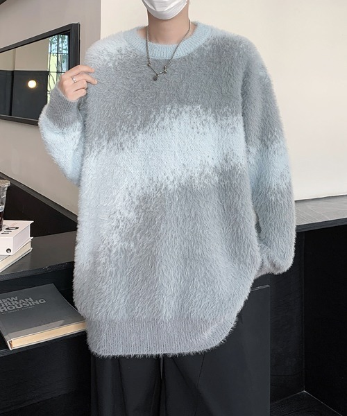 セール】【FVLMEN】gradation shaggy knit pullover