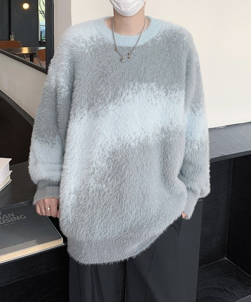セール】【FVLMEN】gradation shaggy knit pullover/グラデーション