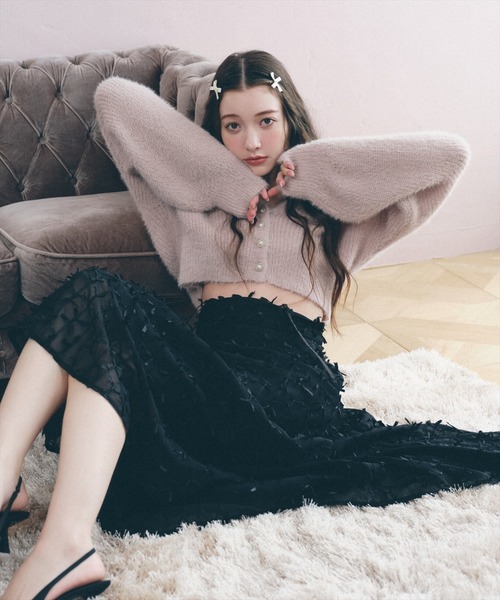 REDYAZEL(レディアゼル)の「フェザーニットカーディガン(カーディガン/ボレロ・レディース・ベージュ/ブルー/オフホワイト/レッド・FREE)」の6枚目の写真