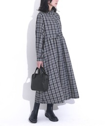 タブ付きチェックワンピース