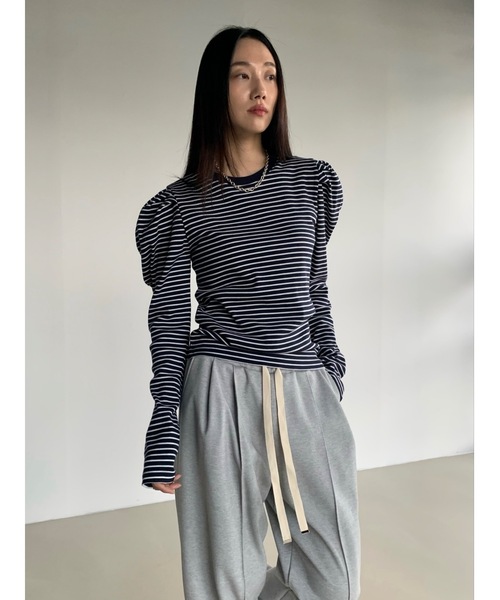 Didot.showroom（ディドット ショールーム）の「【DIDOT.】パフボーダーロンT（Tシャツ/カットソー・レディース・アイボリー/ネイビー/ベージュ/ミント・FREE）」の7枚目の写真