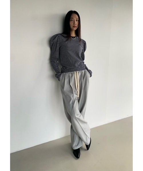Didot.showroom（ディドット ショールーム）の「【DIDOT.】パフボーダーロンT（Tシャツ/カットソー・レディース・アイボリー/ネイビー/ベージュ/ミント・FREE）」の6枚目の写真