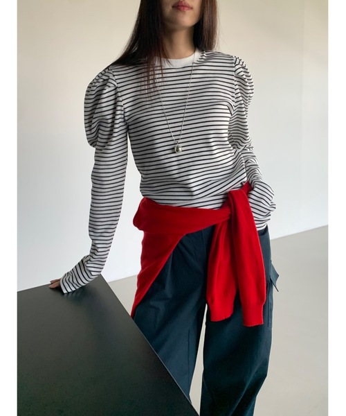 Didot.showroom（ディドット ショールーム）の「【DIDOT.】パフボーダーロンT（Tシャツ/カットソー・レディース・アイボリー/ネイビー/ベージュ/ミント・FREE）」の9枚目の写真