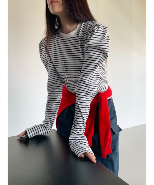 Didot.showroom（ディドット ショールーム）の「【DIDOT.】パフボーダーロンT（Tシャツ/カットソー・レディース・アイボリー/ネイビー/ベージュ/ミント・FREE）」の10枚目の写真