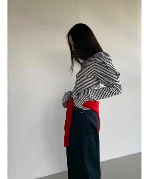 Didot.showroom（ディドット ショールーム）の「【DIDOT.】パフボーダーロンT（Tシャツ/カットソー・レディース・アイボリー/ネイビー/ベージュ/ミント・FREE）」の11枚目の写真