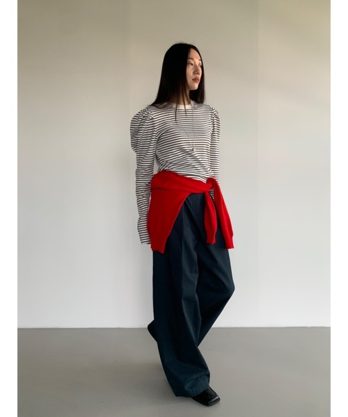 Didot.showroom（ディドット ショールーム）の「【DIDOT.】パフボーダーロンT（Tシャツ/カットソー・レディース・アイボリー/ネイビー/ベージュ/ミント・FREE）」の12枚目の写真