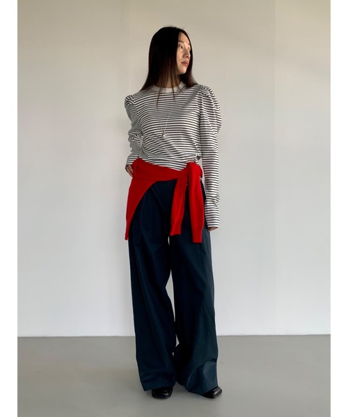 Didot.showroom（ディドット ショールーム）の「【DIDOT.】パフボーダーロンT（Tシャツ/カットソー・レディース・アイボリー/ネイビー/ベージュ/ミント・FREE）」の14枚目の写真