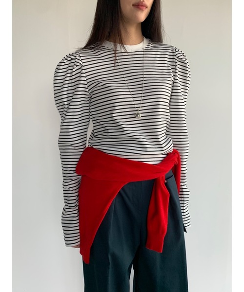Didot.showroom（ディドット ショールーム）の「【DIDOT.】パフボーダーロンT（Tシャツ/カットソー・レディース・アイボリー/ネイビー/ベージュ/ミント・FREE）」の8枚目の写真