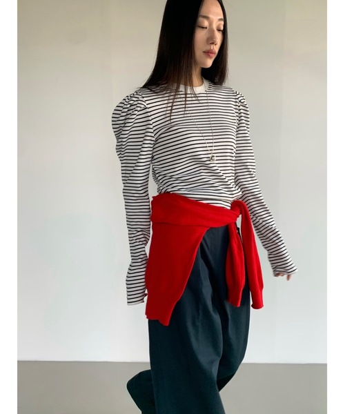 Didot.showroom（ディドット ショールーム）の「【DIDOT.】パフボーダーロンT（Tシャツ/カットソー・レディース・アイボリー/ネイビー/ベージュ/ミント・FREE）」の16枚目の写真