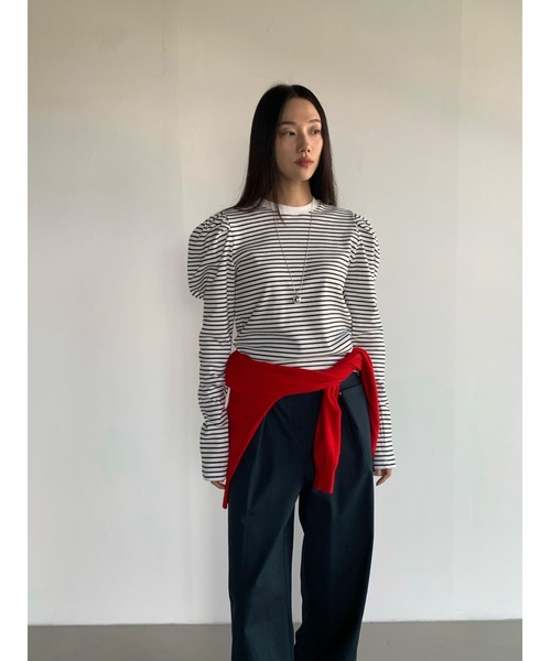 Didot.showroom（ディドット ショールーム）の「【DIDOT.】パフボーダーロンT（Tシャツ/カットソー・レディース・アイボリー/ネイビー/ベージュ/ミント・FREE）」の17枚目の写真
