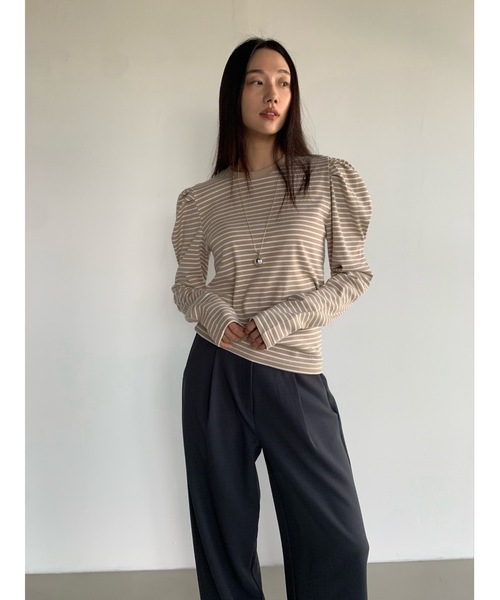 Didot.showroom（ディドット ショールーム）の「【DIDOT.】パフボーダーロンT（Tシャツ/カットソー・レディース・アイボリー/ネイビー/ベージュ/ミント・FREE）」の20枚目の写真