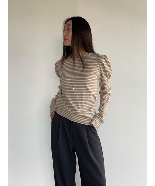 Didot.showroom（ディドット ショールーム）の「【DIDOT.】パフボーダーロンT（Tシャツ/カットソー・レディース・アイボリー/ネイビー/ベージュ/ミント・FREE）」の19枚目の写真