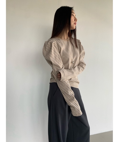 Didot.showroom（ディドット ショールーム）の「【DIDOT.】パフボーダーロンT（Tシャツ/カットソー・レディース・アイボリー/ネイビー/ベージュ/ミント・FREE）」の18枚目の写真
