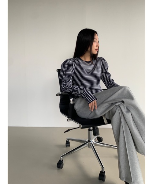 tシャツ 「DIDOT.」パフボーダーロンT レディース セール】【DIDOT.】パフボーダーロンT（Tシャツ/カットソー
