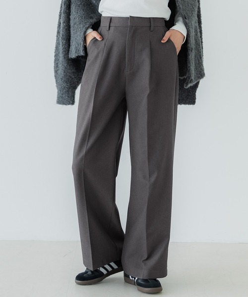 coca(coca)(コカ)の「ウーリッシュツイル タックワイドパンツ(その他パンツ・レディース・ブラック/チャコール・S/L/M)」の2枚目の写真