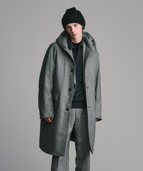 miffew(ミフュー)の「「miffew/ミフュー」WOOL HOODED DOWN COAT(ダウンジャケット/コート・メンズ・ブラック/ハウンドトゥース/ネイビー・1/3/2/4)」の4枚目の写真
