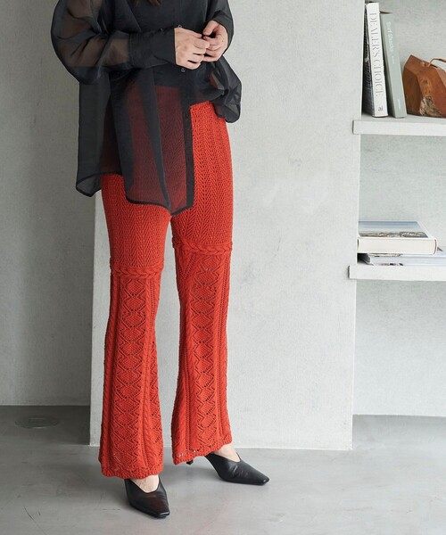 FREAK'S STORE(フリークスストア)の「FREAK’S STORE/フリークスストア The Yarn. 柄編みニットパンツ/シアーニットパンツ(その他パンツ・レディース・オレンジ/ブラック・フリ-)」の6枚目の写真