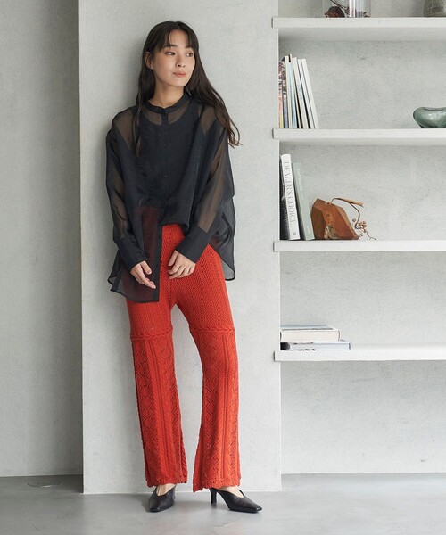 FREAK'S STORE(フリークスストア)の「FREAK’S STORE/フリークスストア The Yarn. 柄編みニットパンツ/シアーニットパンツ(その他パンツ・レディース・オレンジ/ブラック・フリ-)」の8枚目の写真