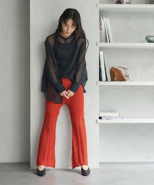 FREAK'S STORE(フリークスストア)の「FREAK’S STORE/フリークスストア The Yarn. 柄編みニットパンツ/シアーニットパンツ(その他パンツ・レディース・オレンジ/ブラック・フリ-)」の10枚目の写真