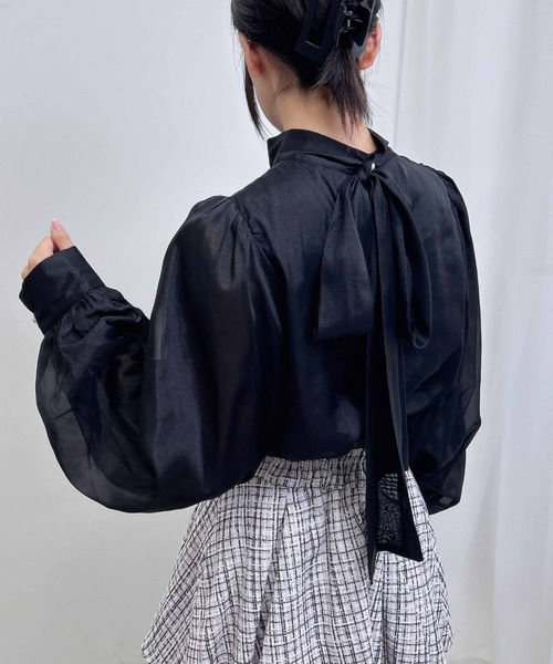 INGNI（イング）の「ラメシアー2Wayリボンブラウス（シャツ/ブラウス・レディース・ブラック/オフホワイト/ピンク系5・M）」の5枚目の写真