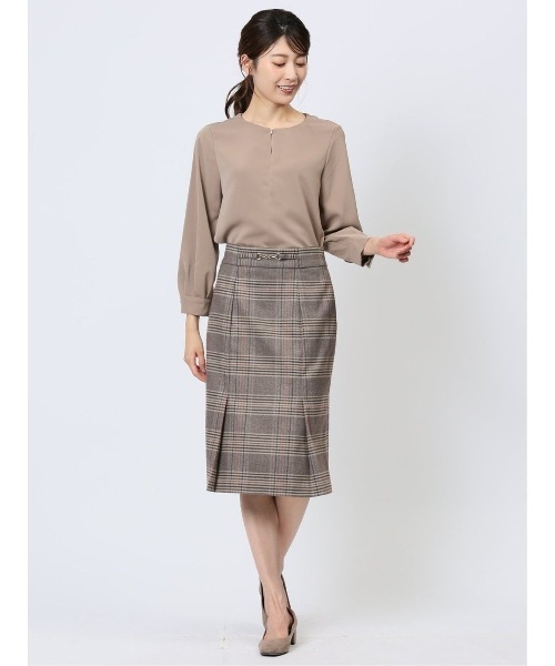 m.f.editorial(エムエフエディトリアル)の「【表地ストレッチ ウォッシャブル】m.f.エディトリアル レディース ビット付き チェック柄タイトスカート(スカート・レディース・ブラウン/ブラック×ホワイト・S/MEDIUM/LARGE)」の2枚目の写真