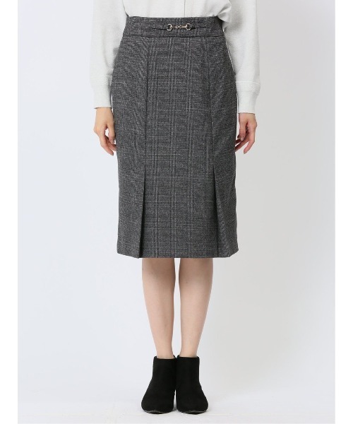 m.f.editorial(エムエフエディトリアル)の「【表地ストレッチ ウォッシャブル】m.f.エディトリアル レディース ビット付き チェック柄タイトスカート(スカート・レディース・ブラウン/ブラック×ホワイト・S/MEDIUM/LARGE)」の5枚目の写真