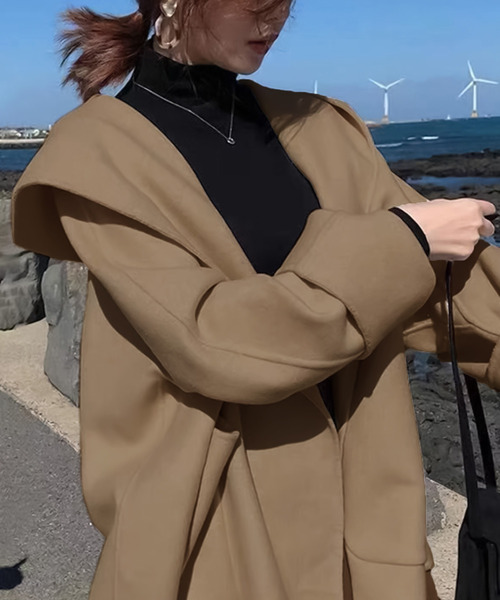 Doula Doula（ドゥーラドゥーラ）の「チェスターフードコート（チェスターコート・レディース・ブラック/ブラウン/ベージュ/チャコールグレー・M/S/L）」の3枚目の写真