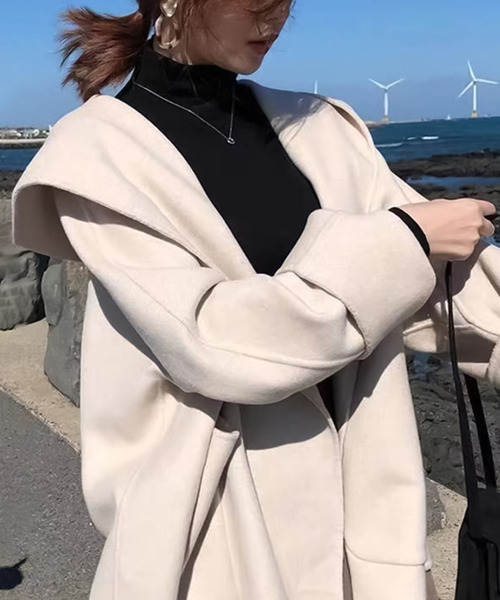 Doula Doula（ドゥーラドゥーラ）の「チェスターフードコート（チェスターコート・レディース・ブラック/ブラウン/ベージュ/チャコールグレー・M/S/L）」の6枚目の写真