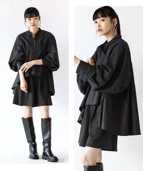 e-zakkamania stores(イーザッカマニアストアーズ)の「ドレープフレア シャツブラウス(シャツ/ブラウス・レディース・オフホワイト/ブラック/ネイビー・M)」の5枚目の写真