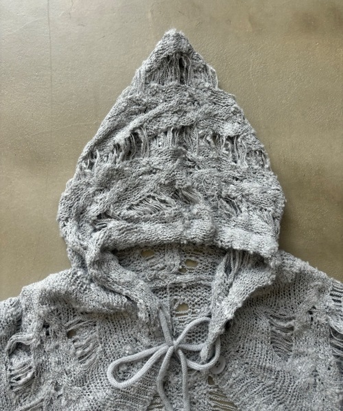 SHAGGIE（シャギー）の「フード付きダメージアームウォーマーニット（カーディガン/ボレロ・レディース・ブラック/グレー/ベージュ・FREE）」の11枚目の写真