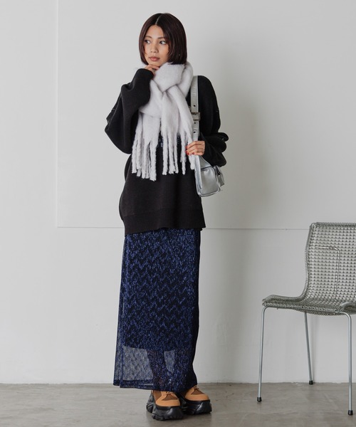 PAGEBOY(ページボーイ)の「ボリュームフリンジストール(マフラー・レディース・ブラウン/グレー・FREE)」の4枚目の写真