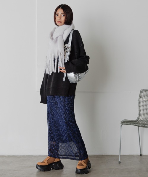 PAGEBOY(ページボーイ)の「ボリュームフリンジストール(マフラー・レディース・ブラウン/グレー・FREE)」の6枚目の写真