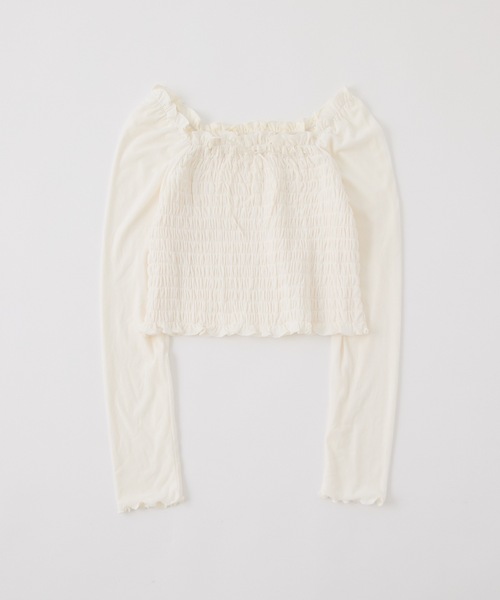 one after another NICE CLAUP(ワンアフターアナザーナイスクラップ)の「シャーリングトップス(Tシャツ/カットソー・レディース・ブラウン/オフホワイト/ブラウン系その他・FREE)」の4枚目の写真