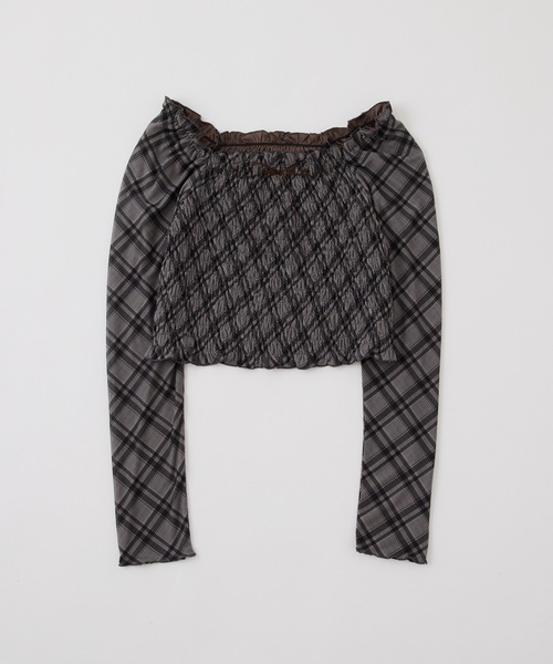 one after another NICE CLAUP(ワンアフターアナザーナイスクラップ)の「シャーリングトップス(Tシャツ/カットソー・レディース・ブラウン/オフホワイト/ブラウン系その他・FREE)」の6枚目の写真