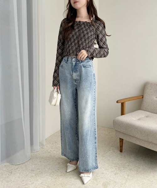 one after another NICE CLAUP(ワンアフターアナザーナイスクラップ)の「シャーリングトップス(Tシャツ/カットソー・レディース・ブラウン/オフホワイト/ブラウン系その他・FREE)」の15枚目の写真