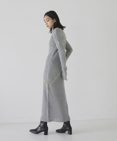 メロー配色ニットワンピース（ワンピース）｜hellam（へラム）