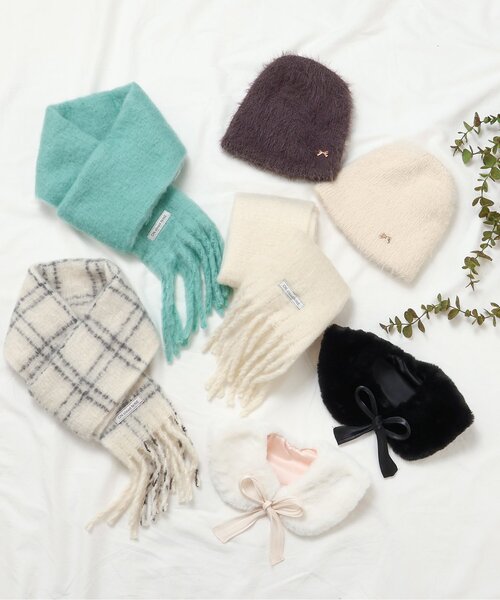 apres les cours（アプレレクール）の「ふわふわシャギーマフラー（マフラー・キッズ・チェック/エメラルド/アイボリー・120/140）」の4枚目の写真