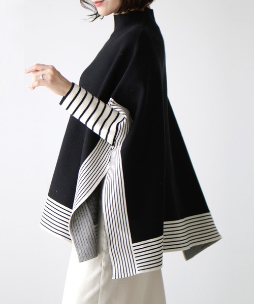 ミッソーニ高級ニットコート波模様ポンチョ ミッソーニ高級ニットコート波模様ポンチョ ファー付きウールカシミヤ